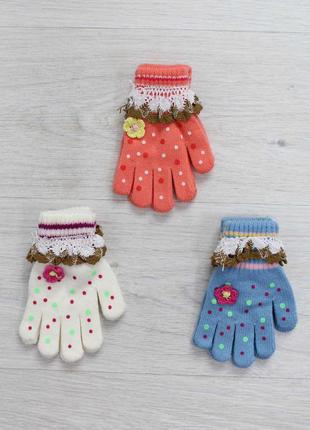 Рукавички з квіткою і мереживом для дівчинки 6-7 років корона