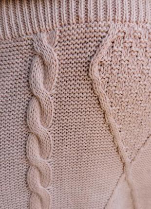 Юбка вязаная на резинке миди карандаш тёплая нюдовая узор ромб косы нюд вискоза4 фото