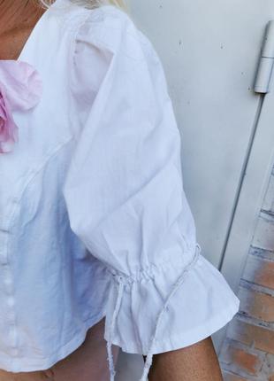 Блуза комбінована рукав "ліхтарик" вінтажна з вишивкою в етно стилі бохо баварська коттон5 фото