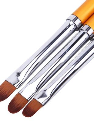 Набір 3шт/уп. пензлики для полігеля, акрилгеля, гелю, для нарощування нігтів та для малювання