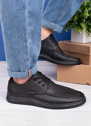 Мужские черные туфли из эко-кожи на шнуровке