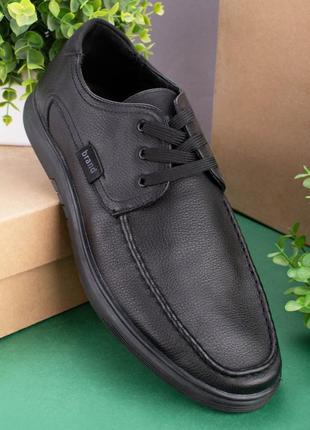 Мужские черные туфли из эко-кожи на шнуровке5 фото