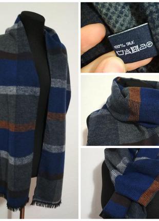 100% шёлк унисекс фирменный шелковый базовый шарф в клетку1 фото