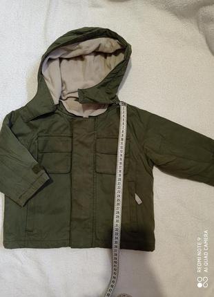 Куртка з капюшоном хакі демісезонна реглан 12-18 міс на замку і липучках