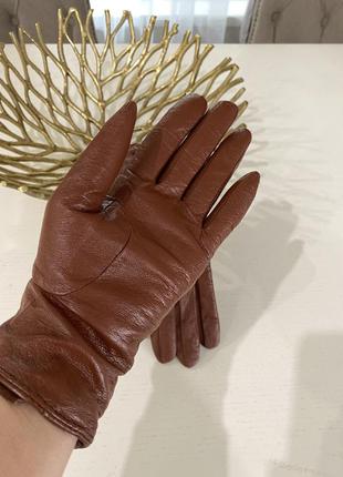 Кожаные перчатки италия рыжая коричневая кожа2 фото