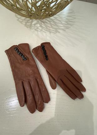 Кожаные перчатки италия рыжая коричневая кожа3 фото
