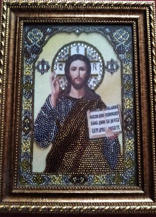 Икона господь вседержитель вышитая бисером