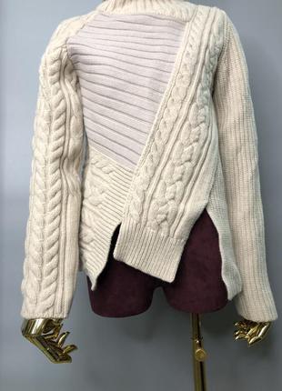Joseph дизайнерский тёплый вязанный свитер из 100% овечьей шерсти шерстяной пэчворк10 фото