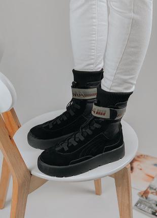 Жіночі замшеві чорні стильні черевики fenty x puma scuba boot black модні жіночі замшеві чорні ботінки2 фото