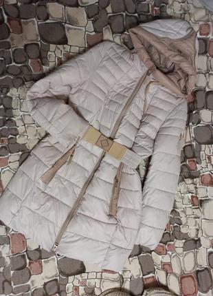 Зимова куртка-пальто з поясом + шапка з шарфом2 фото