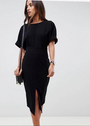 Asos платье чёрное по фигуре карандаш футляр миди новое с вырезом спереди классическое6 фото