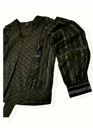 Блуза з рюшами сорочка мереживом прошва люрексв смужку рукав "ліхтарик"