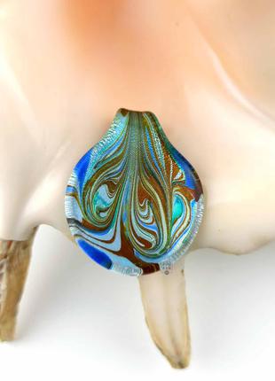 Кулон підвіска муранське скло блакитний золотистий у формі круглогї пелюстки мурано новий