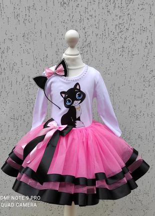 Наряд кошечки карнавальный костюм кошки розовая юбка туту  платье чорной кошечки1 фото