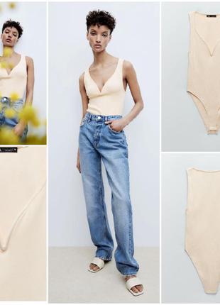 Оригинальная модель трикотажного боди zara c вырезом сердечко, р.м