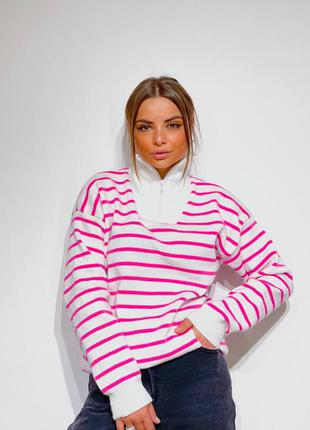 Крутий смугастий светр з коміром зі змійкою, крута кофта в смужку, багато кольорів