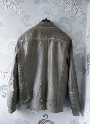 Коричневая бежевая серая мужская кожаная куртка бомбер искуственная кожа пиджак жакет эко кожа8 фото