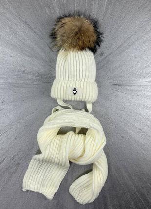 Комплект шапка и шарф, натуральный мех