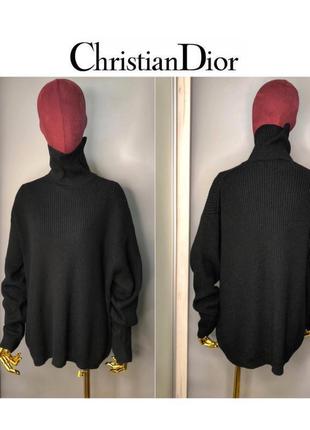 Оригинал christian dior винтажный чёрный объемный шерстяной свитер оверсайз гольф вязка рубчик9 фото