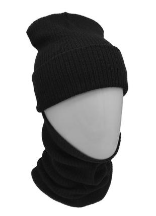 Комплект вязаная шапка со снудом унисекс черный (22 цвета)4 фото