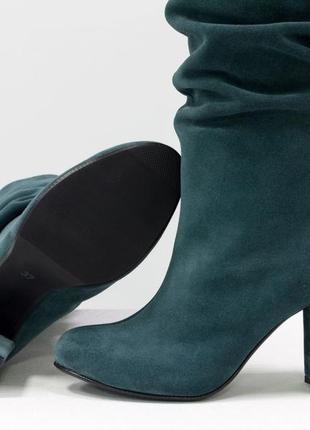 Жіночі замшеві чоботи гармошка смарагдового кольору осінь-зима5 фото