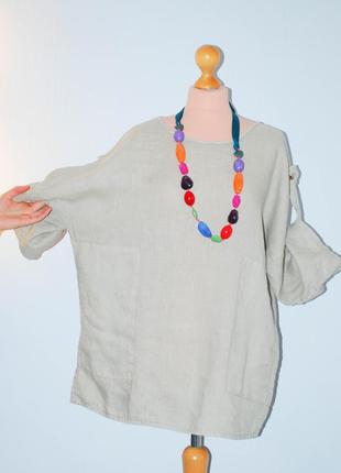 Италия лен батал свободная льняная блуза кимоно рубашка рубаха8 фото
