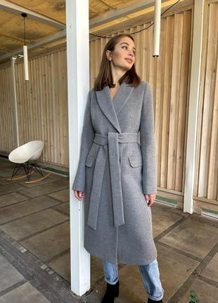 Брендове демісезонне жіноче кашемірове пальто, д 602 кашемір італія сірий4 фото
