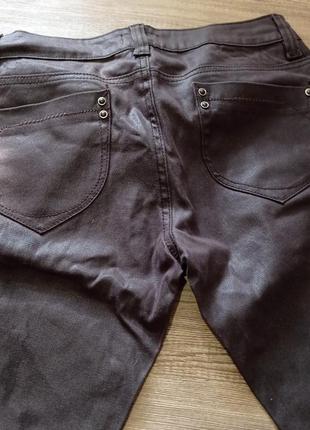🟤 джинсы no excuse  с пропиткой под кожу кожаные штаны брюки4 фото