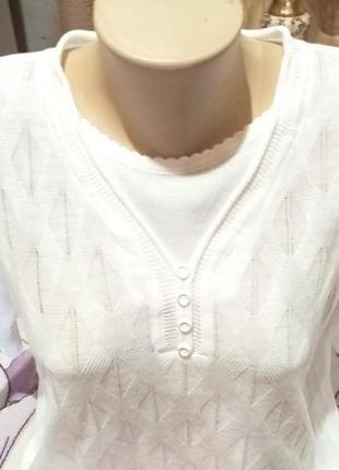 Шикарная белоснежная ажурная трикотажная стречь блузка.2 фото