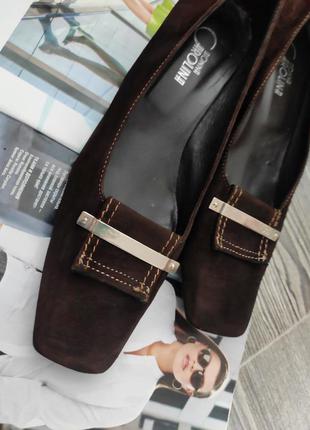 Туфли коричневые итальянские винтаж замша на низком каблуке donna carolina 40 394 фото