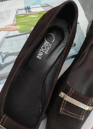 Туфли коричневые итальянские винтаж замша на низком каблуке donna carolina 40 395 фото