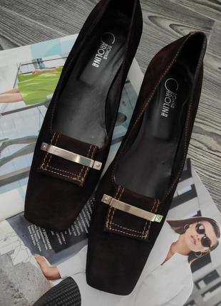 Туфли коричневые итальянские винтаж замша на низком каблуке donna carolina 40 392 фото