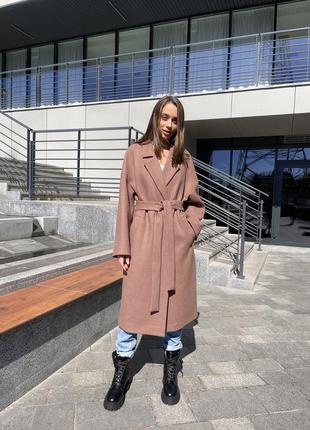 Шерстяное длинное женское пальто оверсайз, д 603  сукно беж