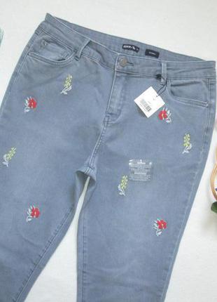 Бесподобные стрейчевые серые джинсы скинни с вышивкой tu 🍒🍓🍒2 фото