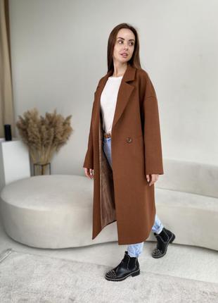 Шикарное женское брендовое пальто оверсайз, д 603 сукно терракот3 фото