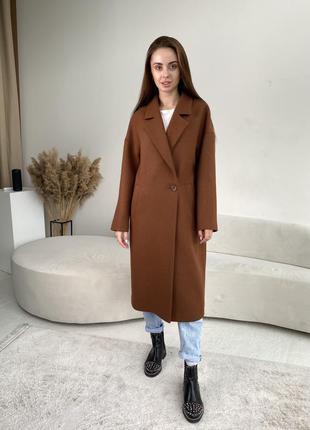 Шикарное женское брендовое пальто оверсайз, д 603 сукно терракот1 фото