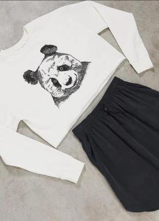 Укороченный свитшот оверсайз с принтом "панда"