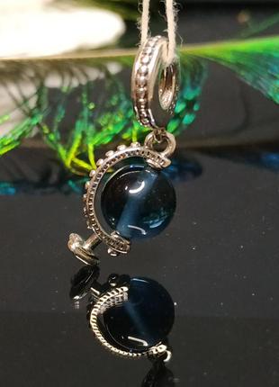 Шарм пандора серебро 925 проба муранское стекло пломба бирка глобус земля голубой камень1 фото