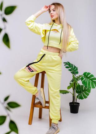 Желтый лимонный костюм loop джогеры топ укороченный худи2 фото