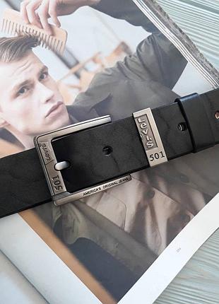 Ремень пояс мужской кожаный чёрный в стиле levi’s  / ремінь чоловічий шкіряний