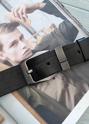 Ремень пояс мужской кожаный чёрный в стиле boss  / ремінь чоловічий шкіряний