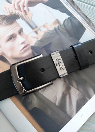 Ремінь чоловічий шкіряний пояс чорний в стилі lacoste / ремінь чоловічий шкіряний
