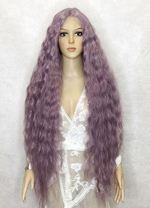 Парик на сетке lace front wig фиолетовый длинный кудрявый термо / перука на сітці фіолетова кучерява
