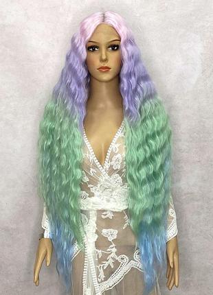 Парик на сетке lace front wig разноцветный длинный кудрявый термо2 фото