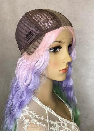 Парик на сетке lace front wig разноцветный длинный кудрявый термо6 фото