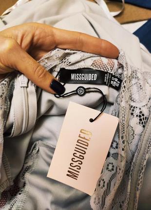 Missguided платье серое длинное макси длинное в пол вечернее классическое с гипюром новое7 фото