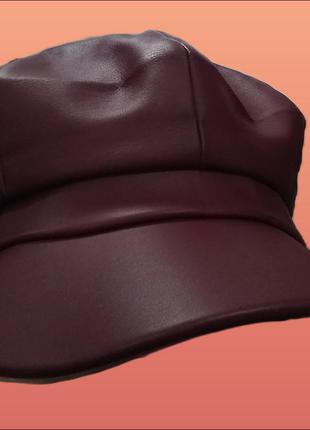Жіночий бордовий бере-кепка з козирком з штучної шкіри/картуз/ кепі/кашкет