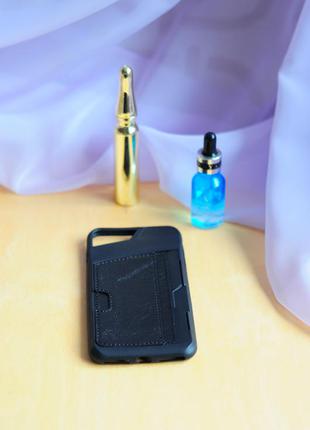 Черный кожаный с противоударным полиуретаном чехол бампер для смартфона айфона iphone 6 плюс plus