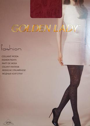 Щільні бордові колготи колір марсала golden lady velvet flowers - 70den4 фото