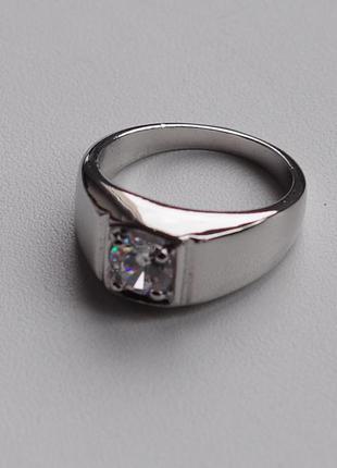 Стильне стримане чоловіче жіноче кільце обручка перстень з прозорим кристальним каменем срібло2 фото